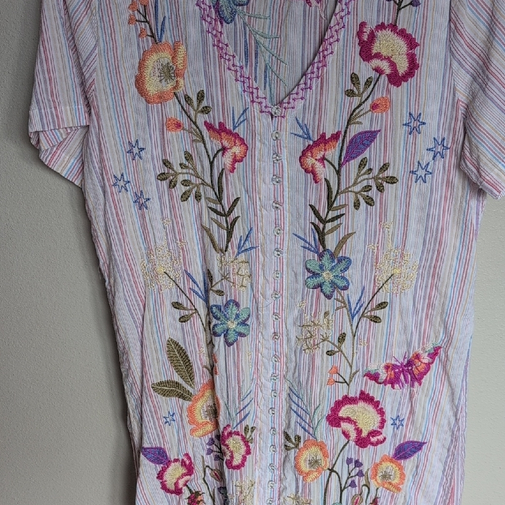 Johnny Was Nila Easy Breezy tunic in Stripe Floral Embroidered Mini Dress - Picture 6 of 11
